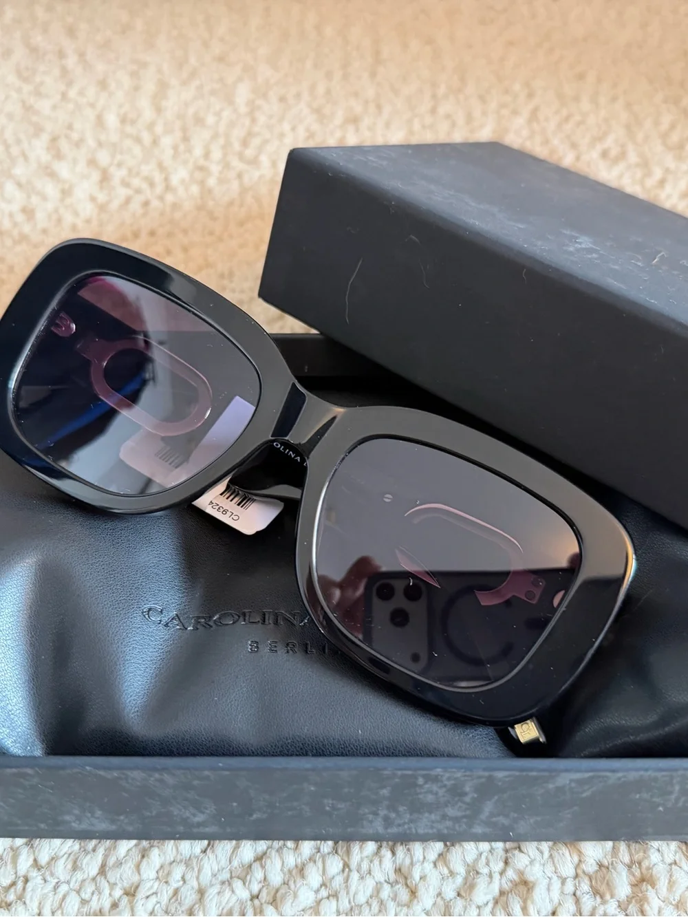 Carolina Lemke Berlin Adella Women's Black Rectangular Sunglasses